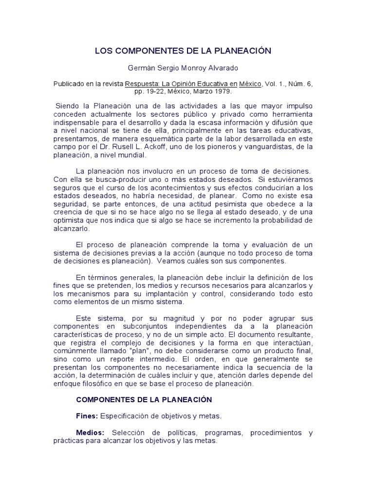 Componentes Esenciales de la Planeación | PDF