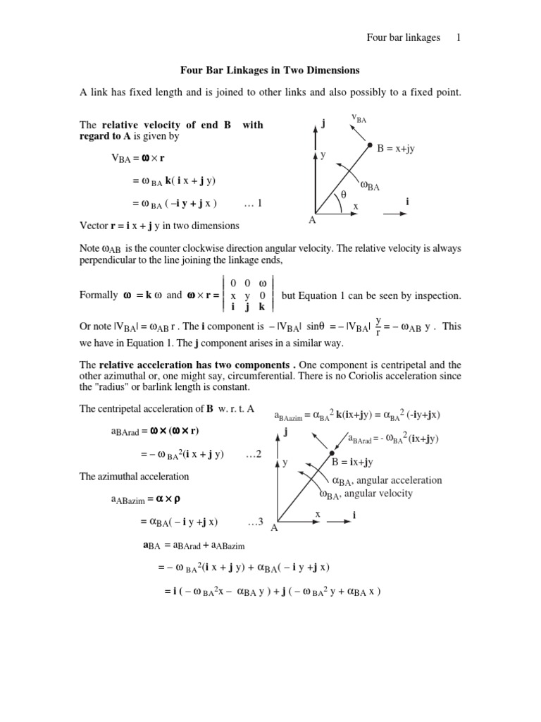 Four Bar Linkage Analysis PDF Mechanics Spacetime