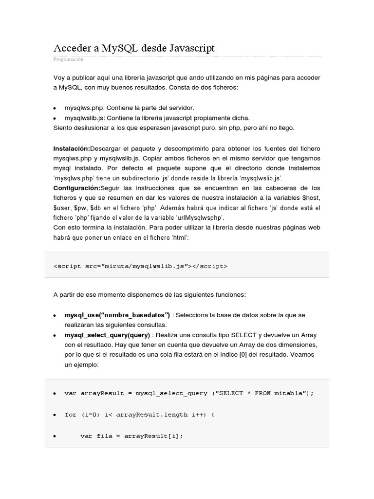 Acceso a MySQL con JavaScript y PHP | PDF | Script Java | Estructura de ...