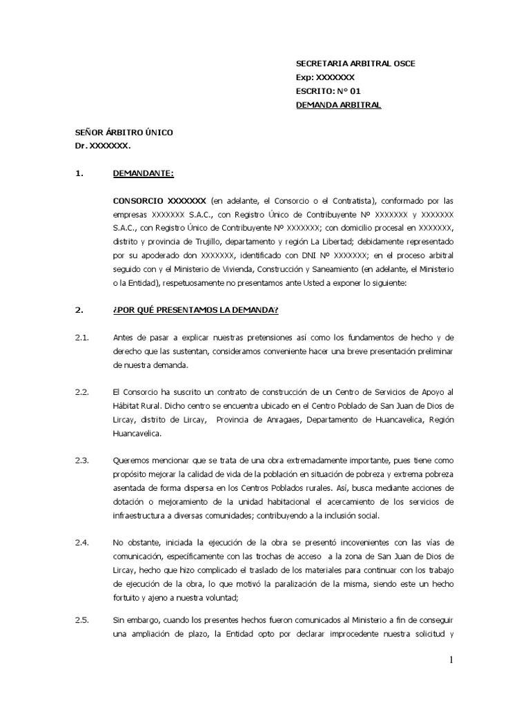 Modelo Demanda Arbitral Constitucion Demanda Judicial
