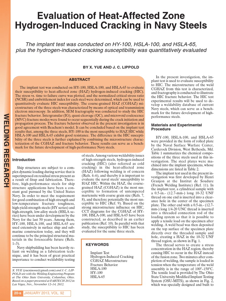 Evaluation of Heat-Affected Zone Hydrogen Induced Cracking in Navy ...