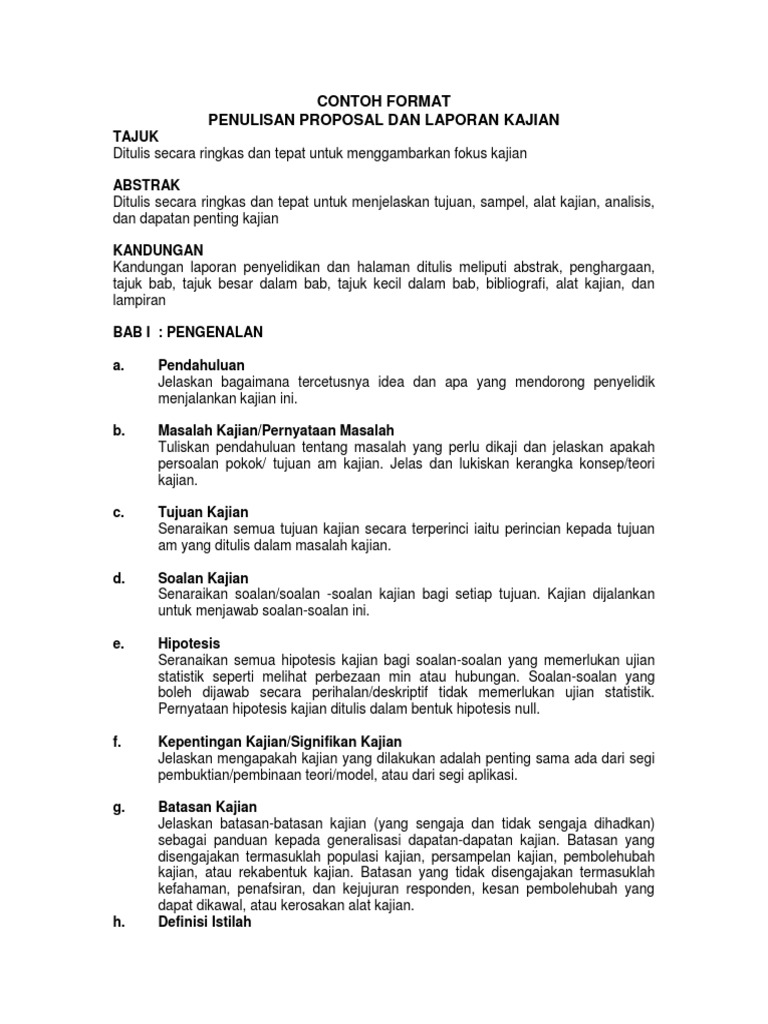 Contoh Format Proposal Dan Laporan Kajian