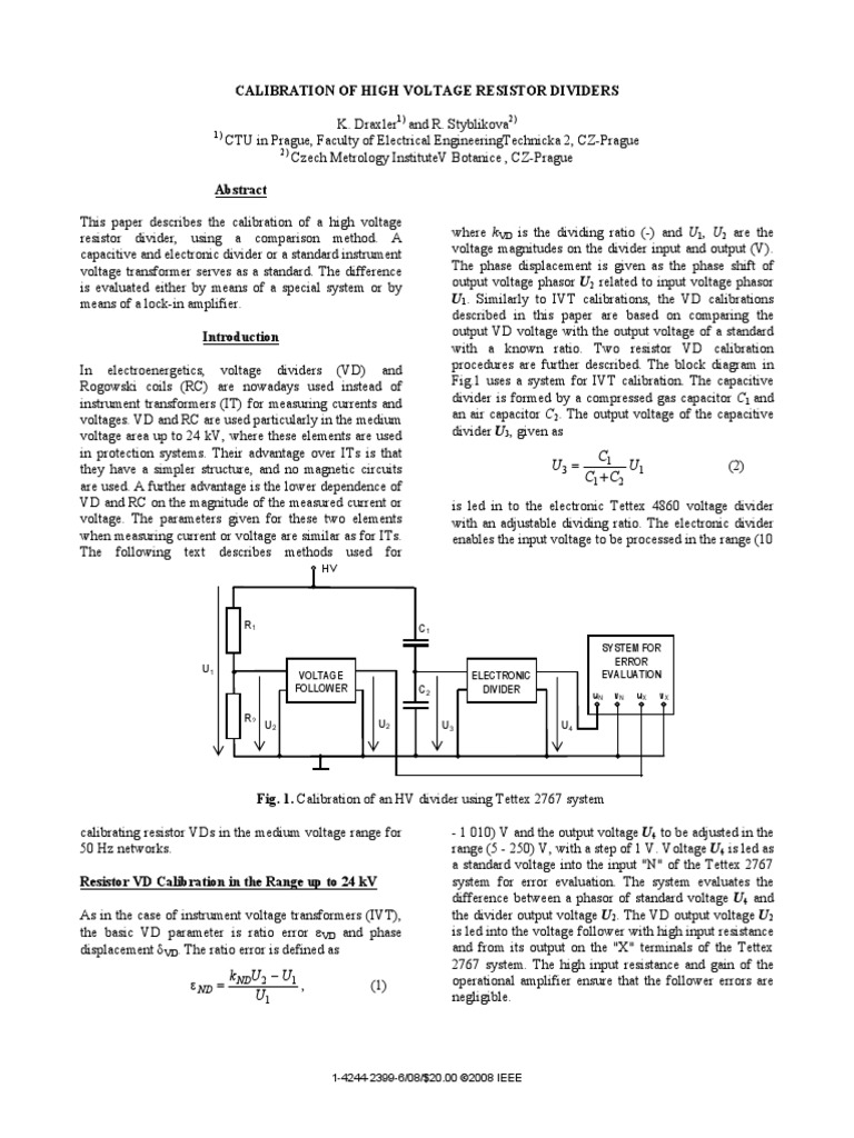 Calibration of High Voltage Resistor Dividers U C C C U PDF Capacitor Voltage