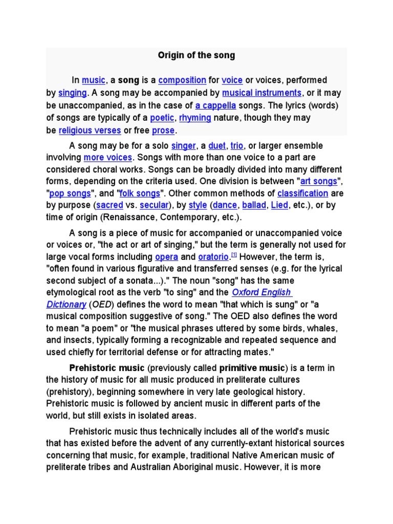 Origin of The Song Oxford English Dictionary PDF Songs Dances