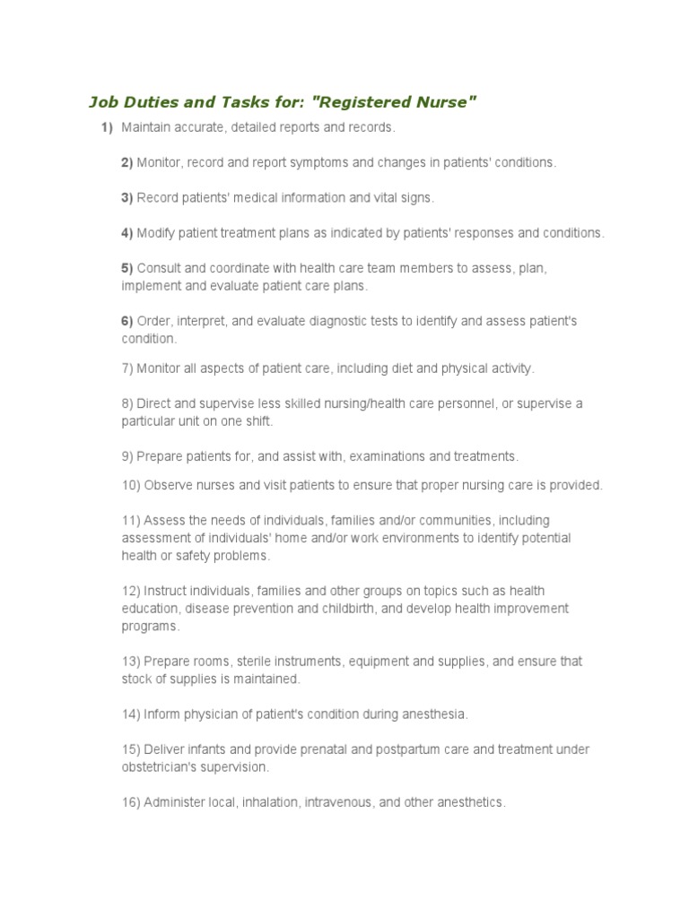 Key Responsibilities of Registered Nurses | PDF | Nursing | Patient