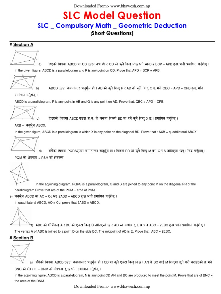 Slc Compulsory Math Geometric Deduction Circle Euclidean Plane Geometry