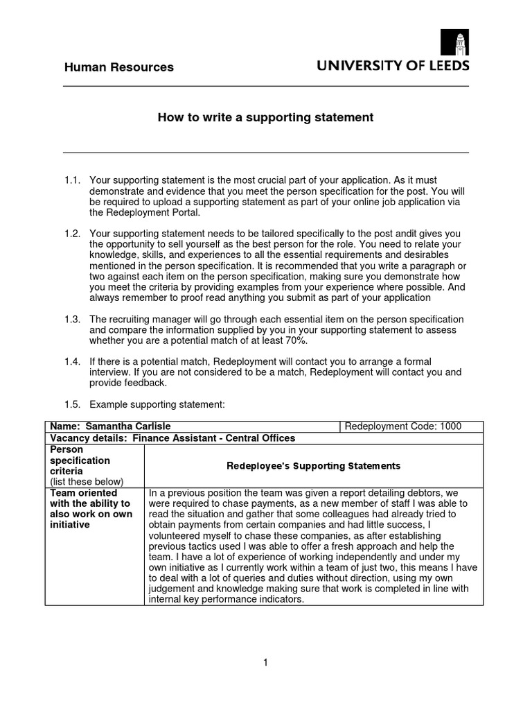 How To Write A Supporting Statemet | PDF | Confidentiality | Labour