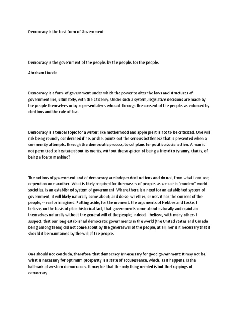 essay on democracy is the best form of government