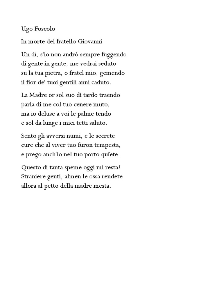 In Morte Del Fratello Giovanni Testo