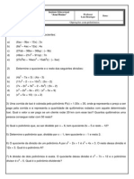 Lista de Exercícios - Divisão de Polinômios