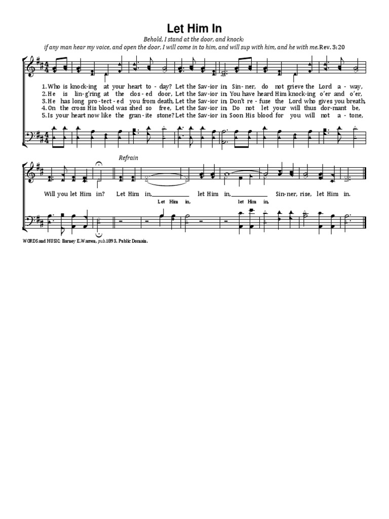 Let Him In: Gospel Hymn Lyrics | PDF