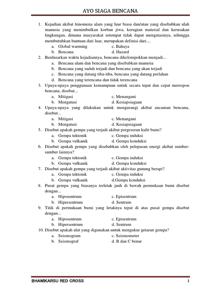 Soal Siaga Bencana Abcd