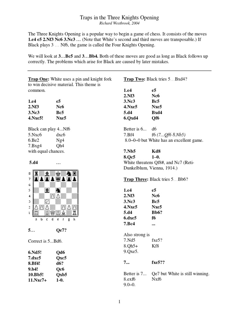 Traps in the Three Knights Opening | PDF | Chess Openings | Traditional ...