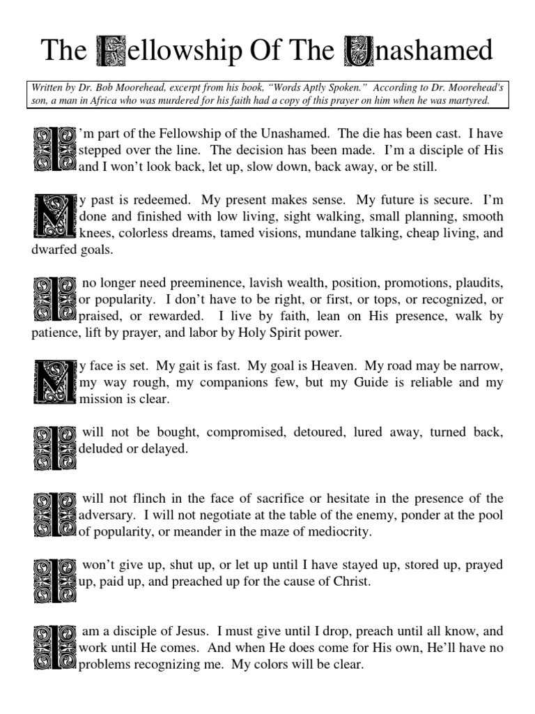 The Fellowship of The Unashamed PDF