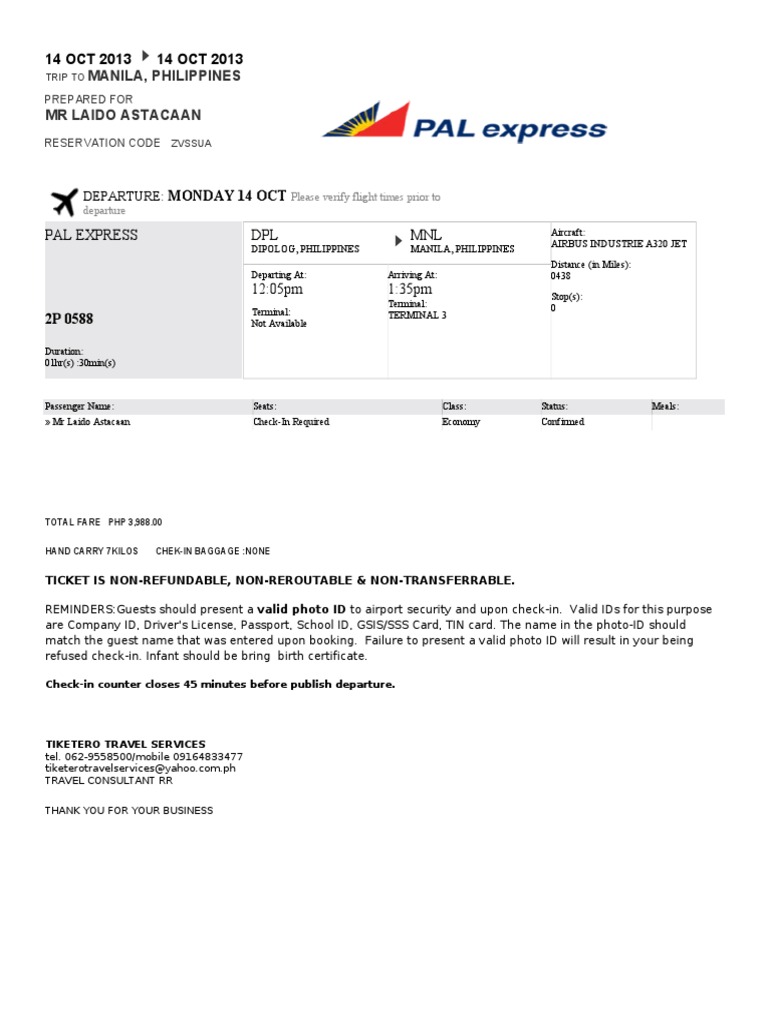 PAL Ticket Confirmation for Manila Trip | PDF