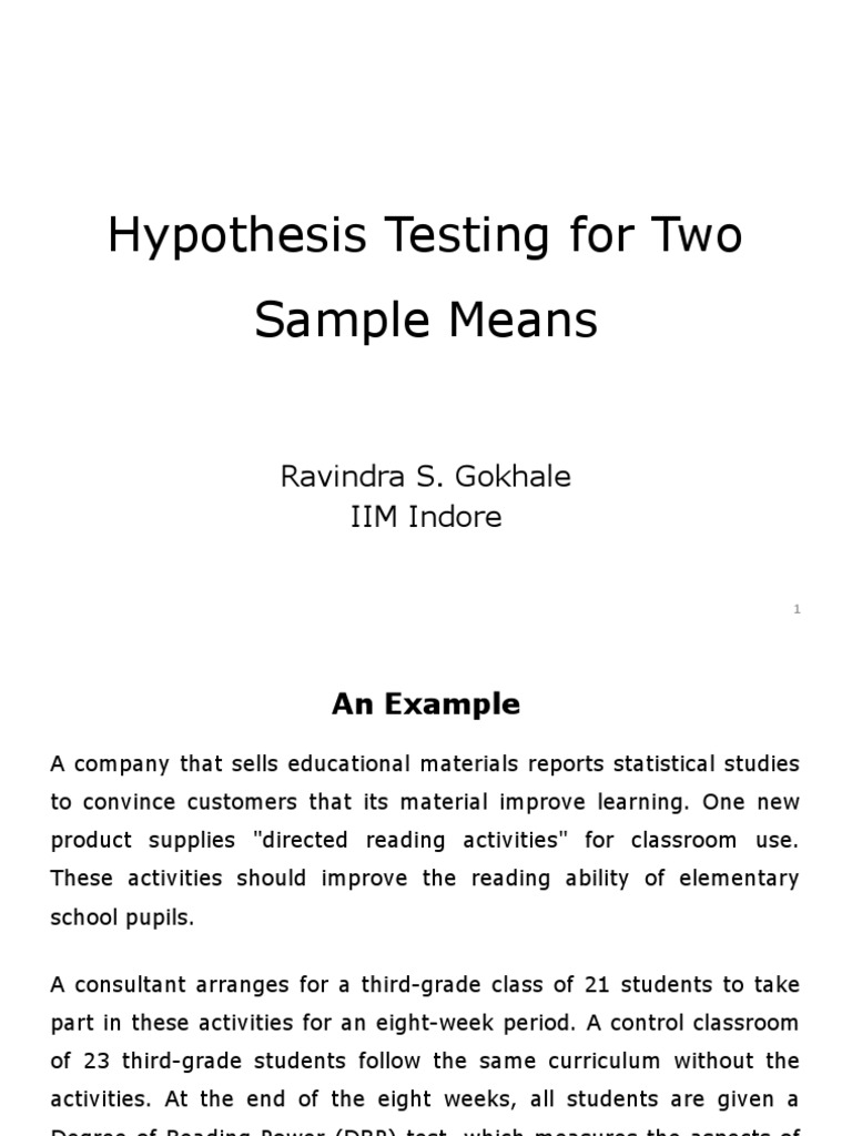 Hypothesis Testing For Two Sample Means | PDF | Student's T Test ...