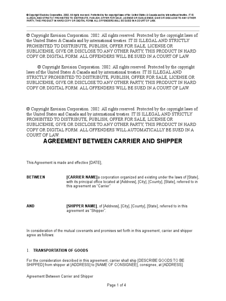 Agreement Between Carrier and Shipper | PDF | All Rights Reserved | Lien