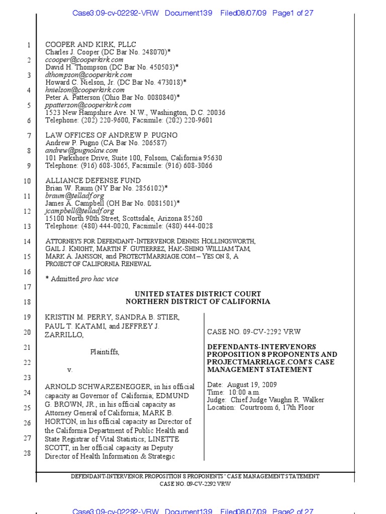 Yes On 8 Case Management Statement | PDF | Standard Of Review ...