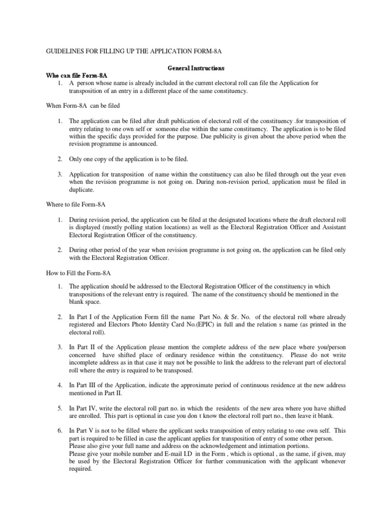 Form-8A Application Guidelines | PDF | Voter Registration | Government