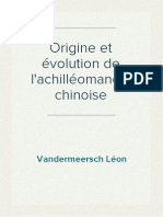 Vandermeersch Léon - Origine Et Évolution de L'achilléomancie Chinoise