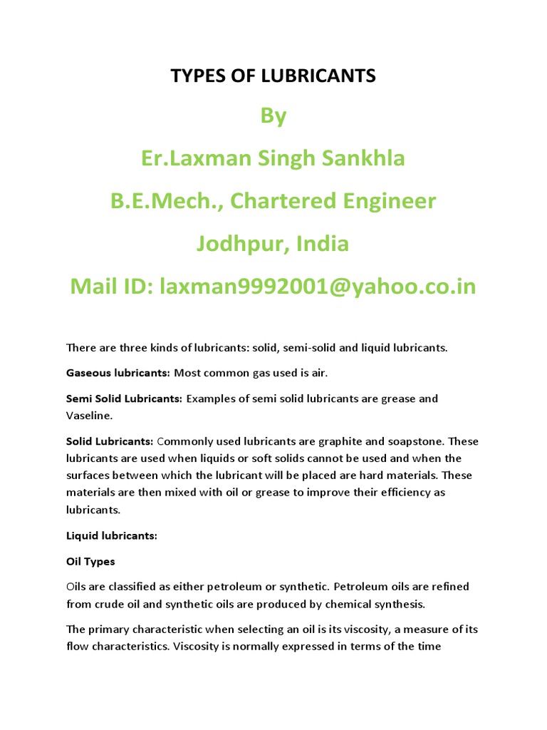 Types of Lubricants For All Machinery PDF Lubricant Petroleum