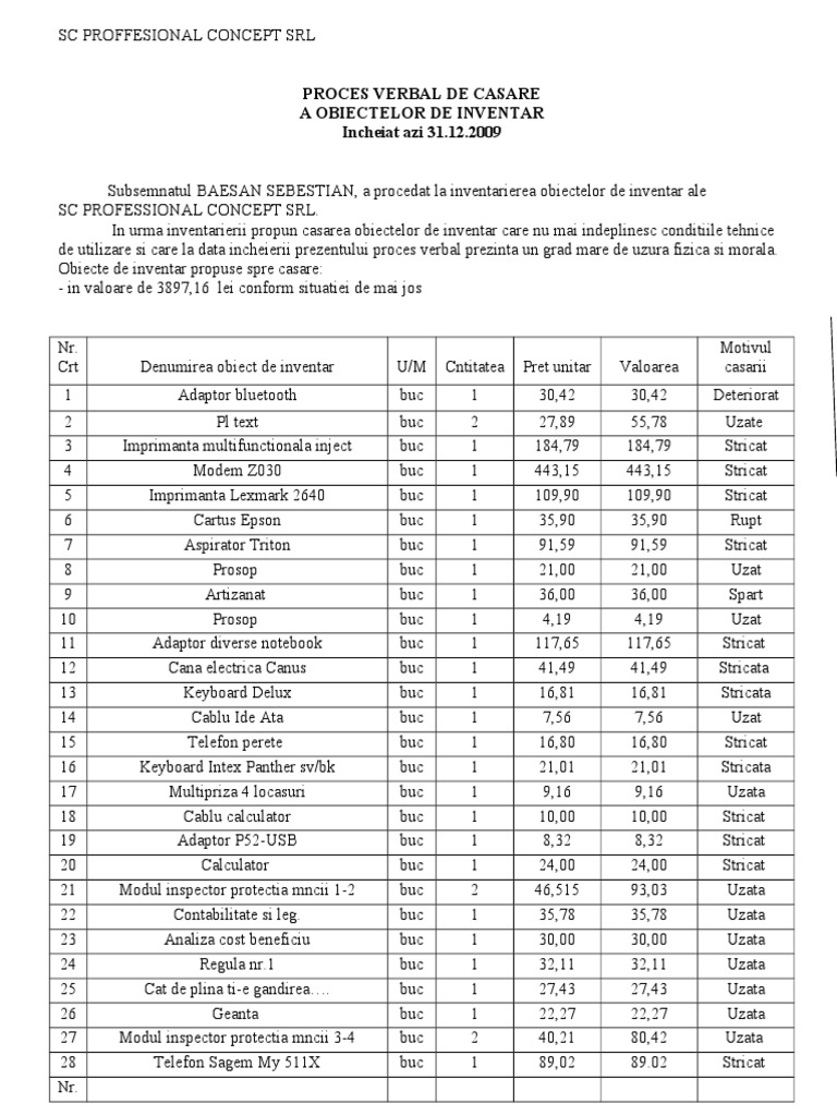 Pv Casare Obiecte De Inventar