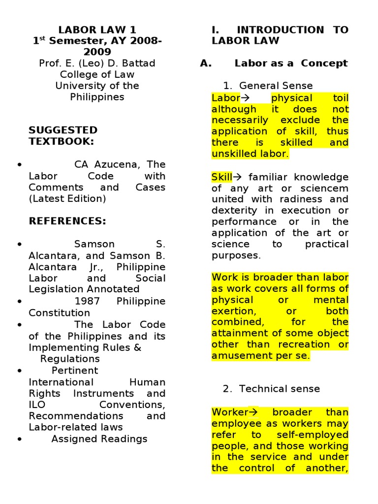 Labor Law Reviewer (University of the Philippines College of Law