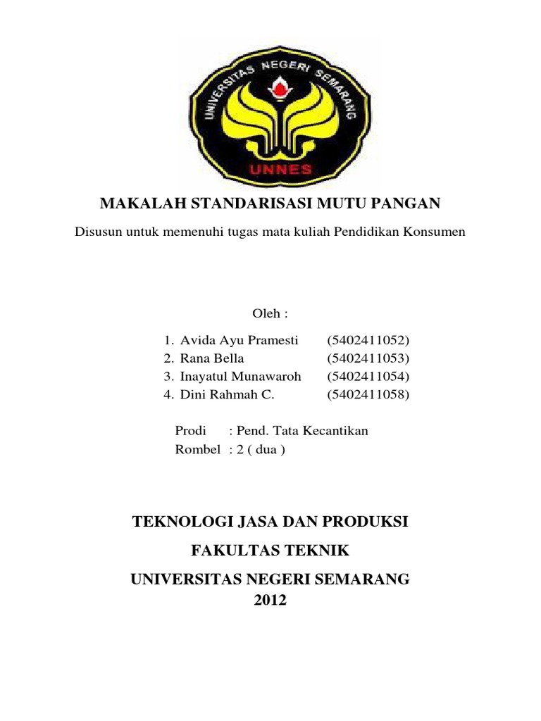Makalah Standarisasi Mutu Pangan Konsumen