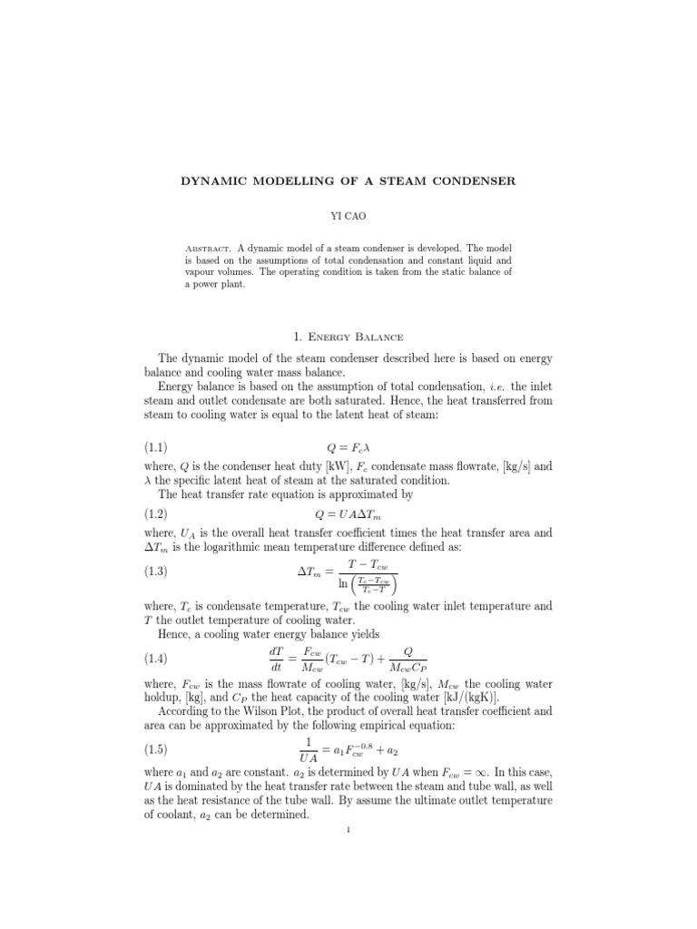 Dynamic Condenser Model | PDF | Control Theory | Heat Transfer