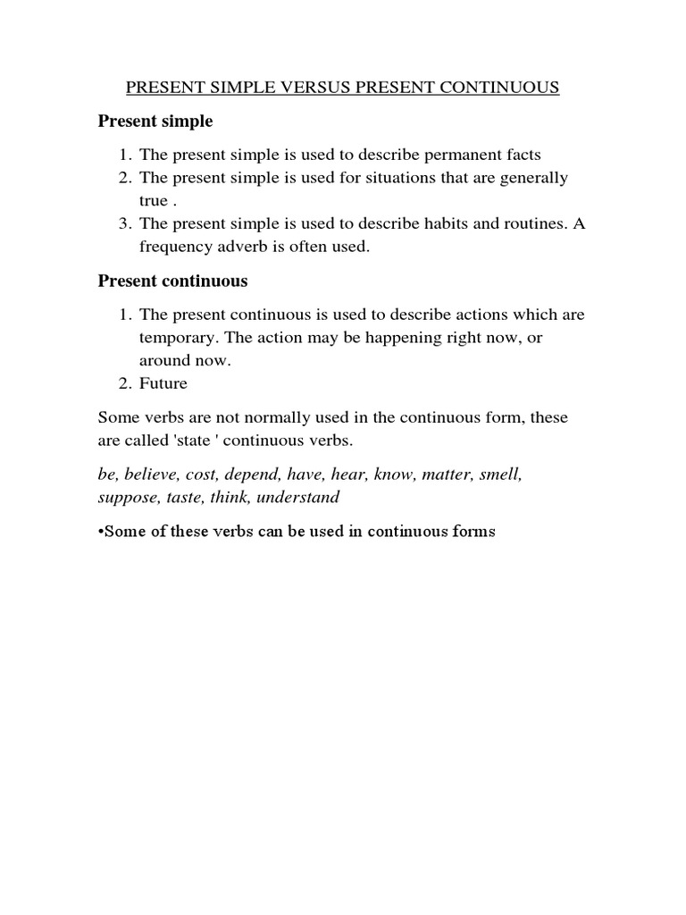 Present Simple vs. Continuous Guide | PDF