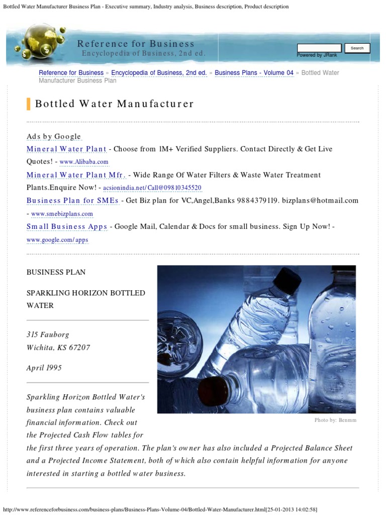 Bottled Water Manufacturer Business Plan Executive Summary, Industry Analysis Bottled Water