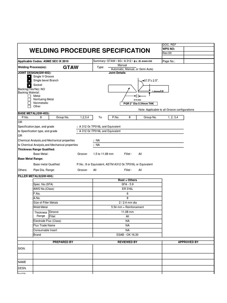 WPS GTAW Stainless Steel Welding Mechanical Engineering