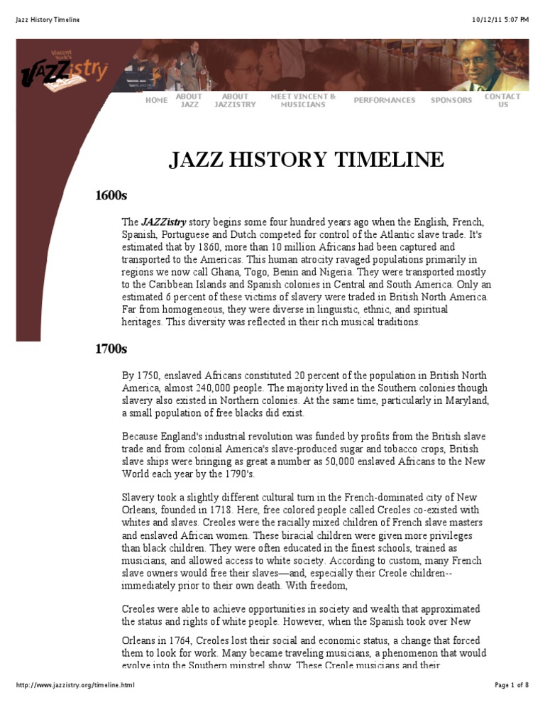 Jazz History Timeline PDF Slavery Atlantic Slave Trade