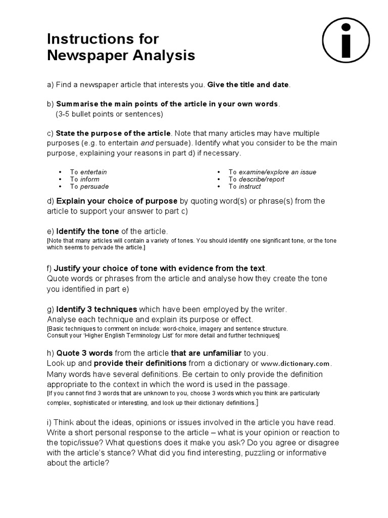 Newspaper article analysis headline picture