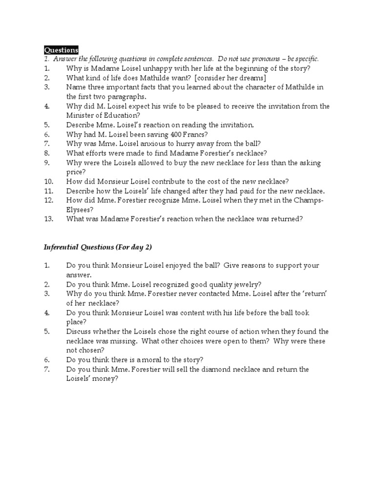The Necklace Questions PDF Jewelry Design