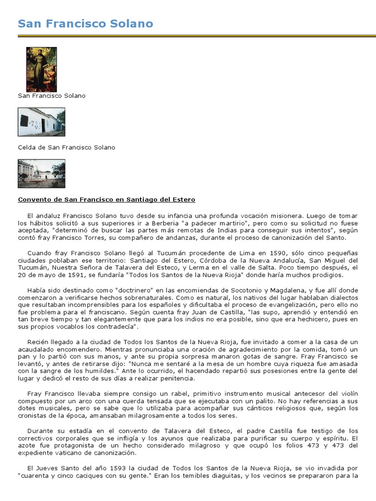 Historia San Francisco Solano | PDF | Francisco de Asís | Penitencia