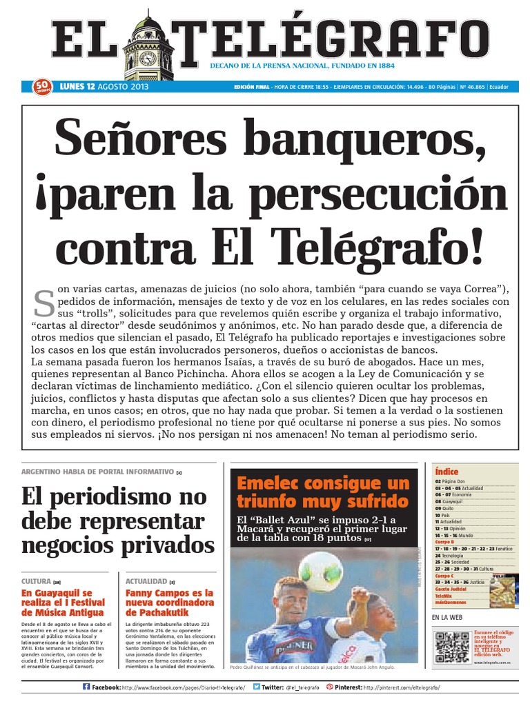 Eltelegrafo 12 08 2013, PDF, America latina
