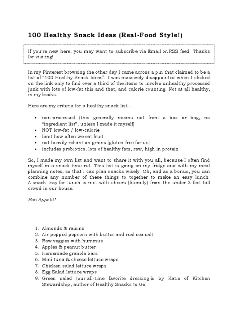 100 Healthy Snack Ideas Pdf Salad Fruit