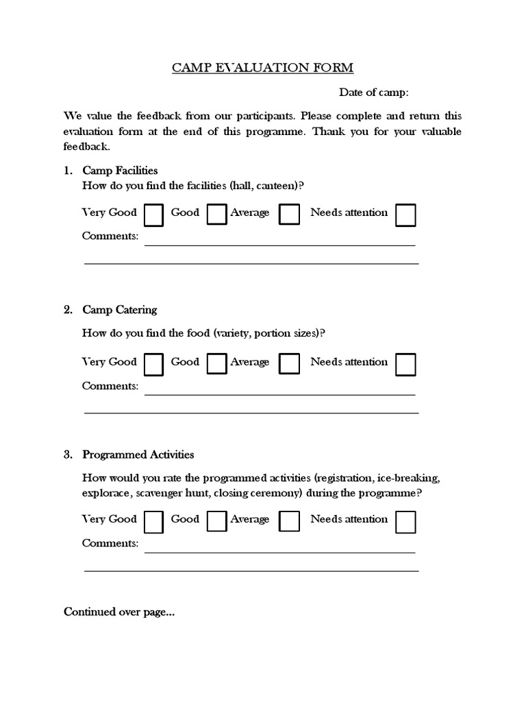 Summer Camp Evaluation Form | PDF