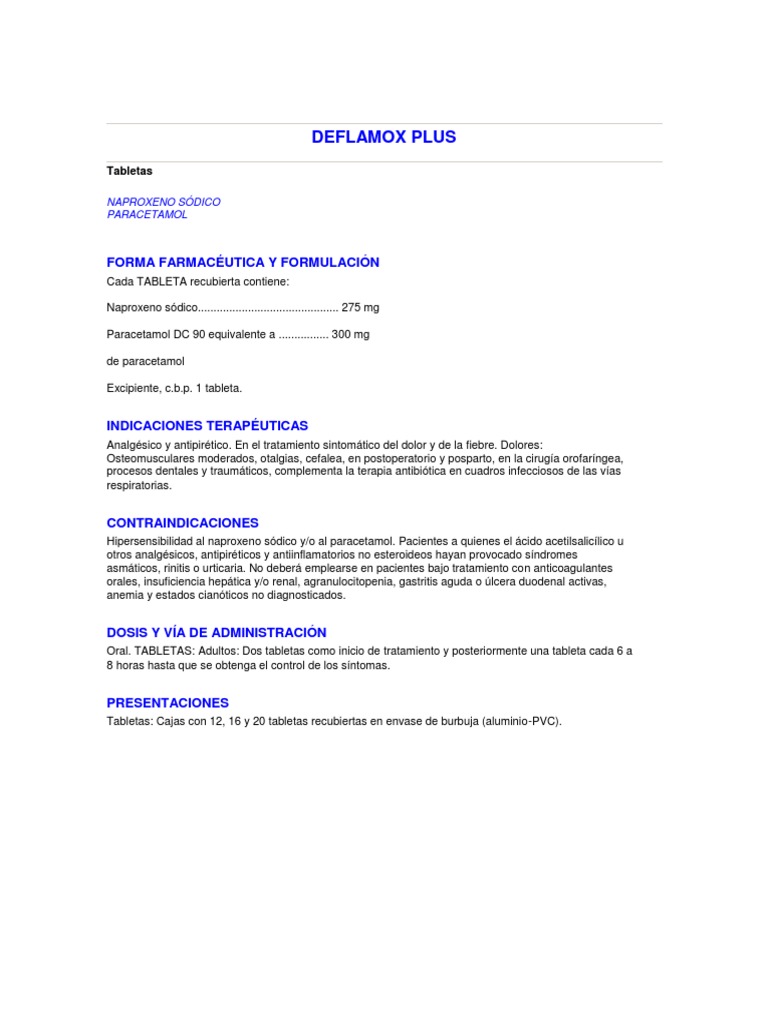 Deflamox Plus: Uso y Dosis | PDF | Droga anti-inflamatoria libre de ...