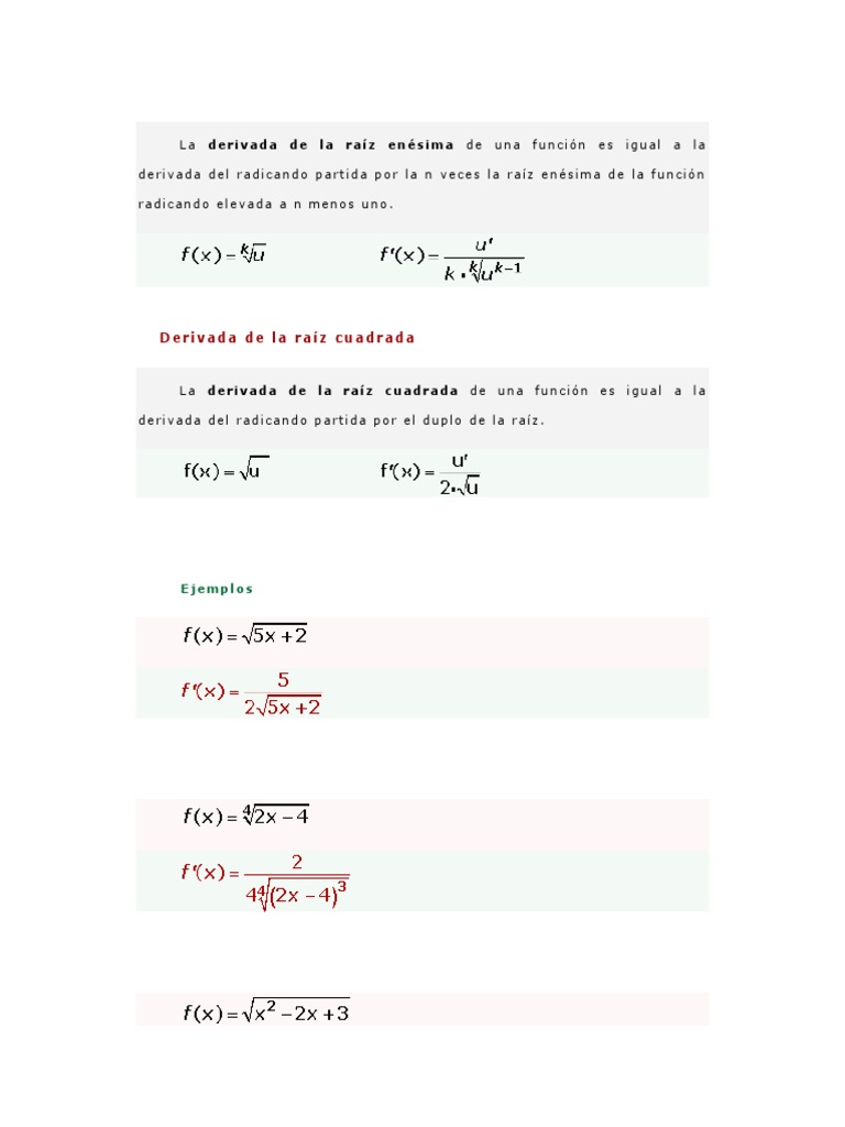 Derivadas de Raíz Cuadrada y Enésima | PDF