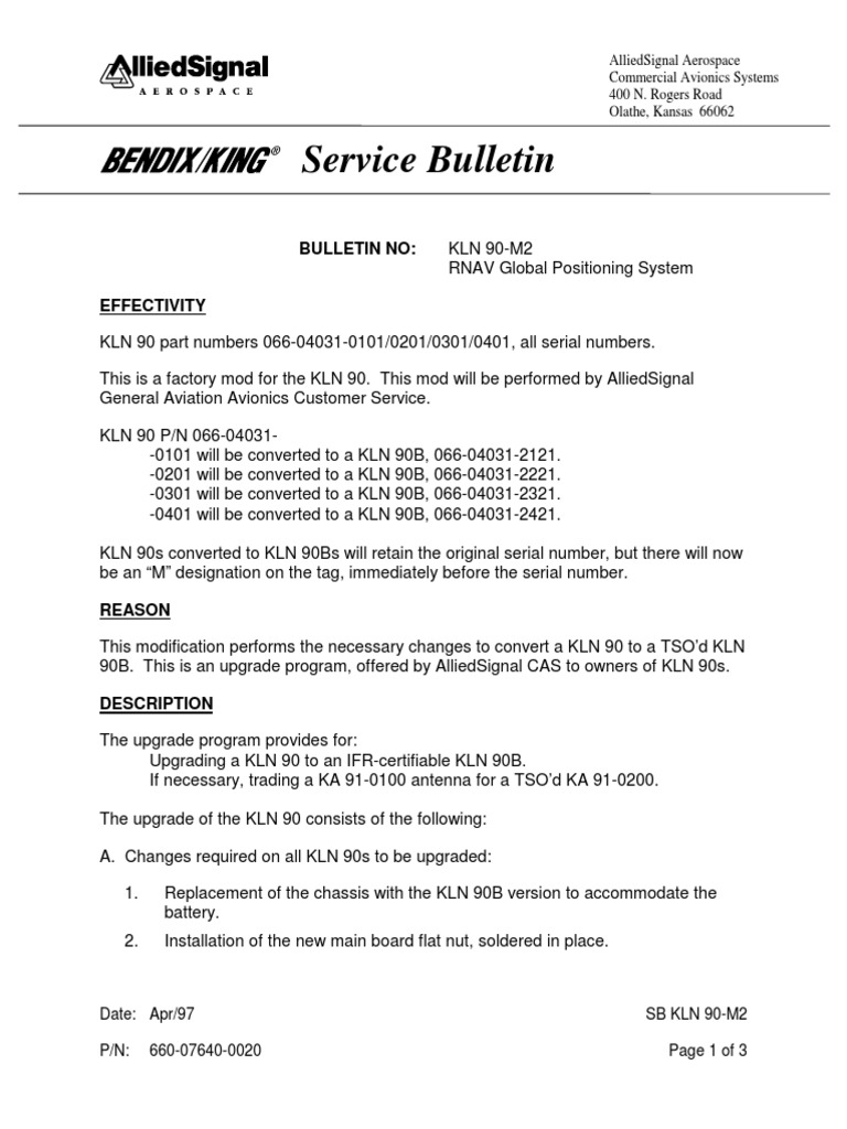 BendixKing KLN90 To KLN90B Conversion PDF Electronics