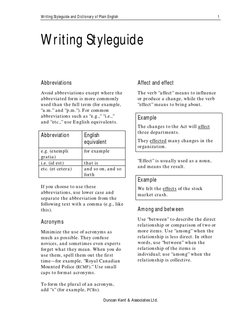 Writing Styleguide in English | PDF
