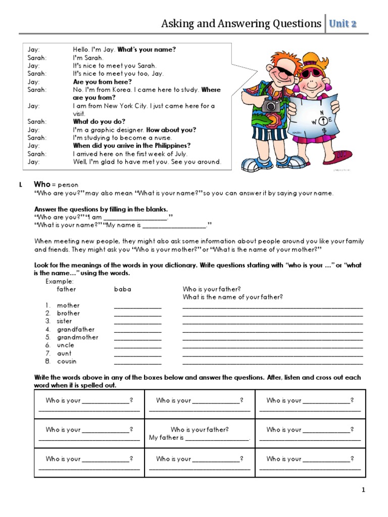 Asking and Answering Questions Unit 2 PDF Cafeteria Question