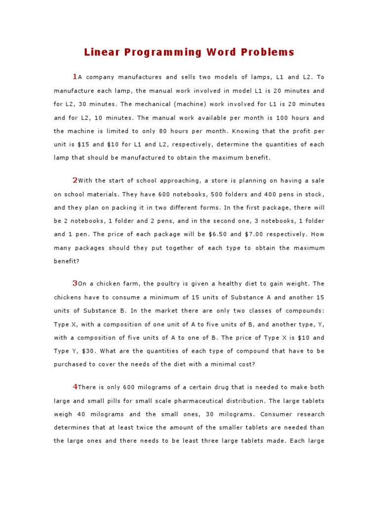 Linear Programming Word Problems | PDF