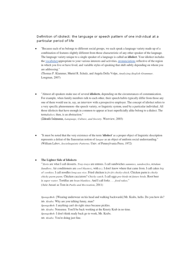 Understanding Idiolect in Linguistics | PDF | Dialect | Dialectology