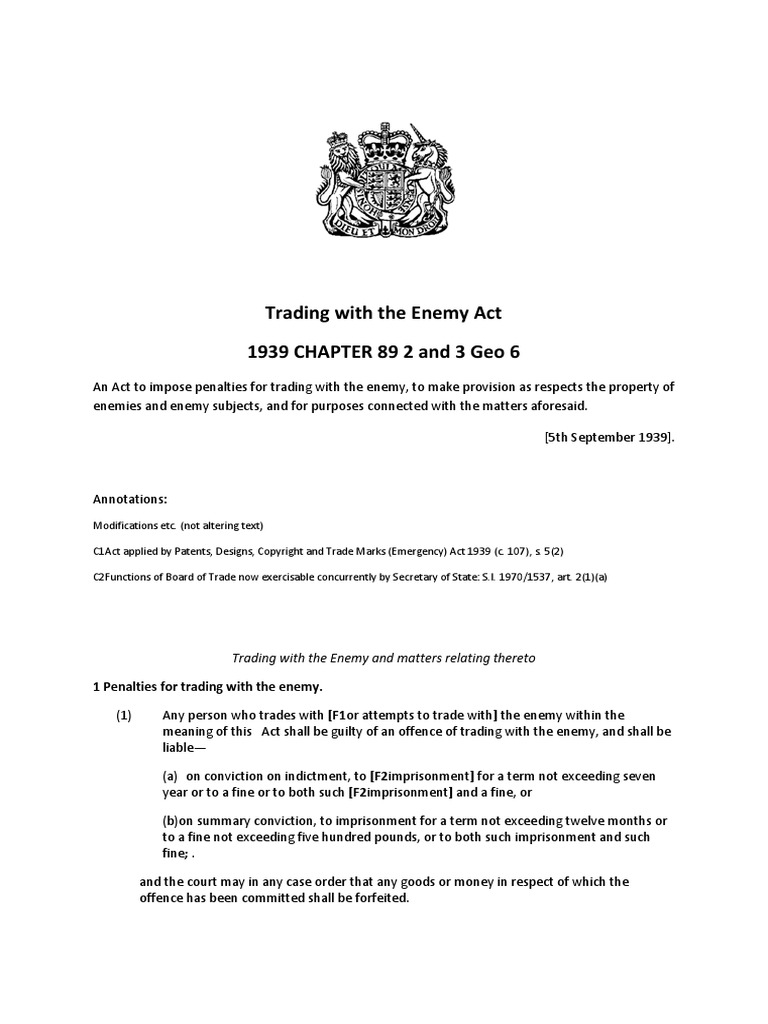 Trading with the enemy act liquidation legal personality