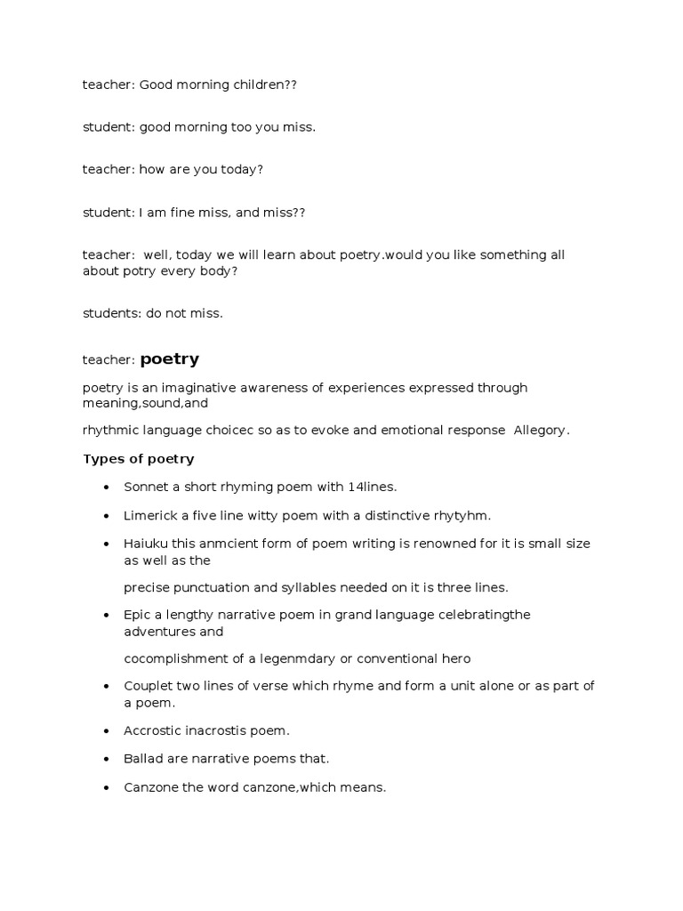 Types of Poetry | PDF | Language Arts & Discipline | General Fiction