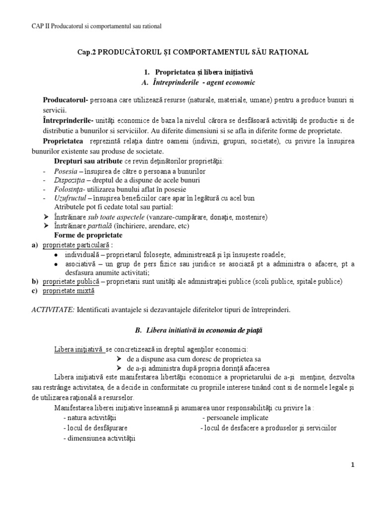 Cap.2 Producatorul Si Comportamentul Sau Rational | PDF