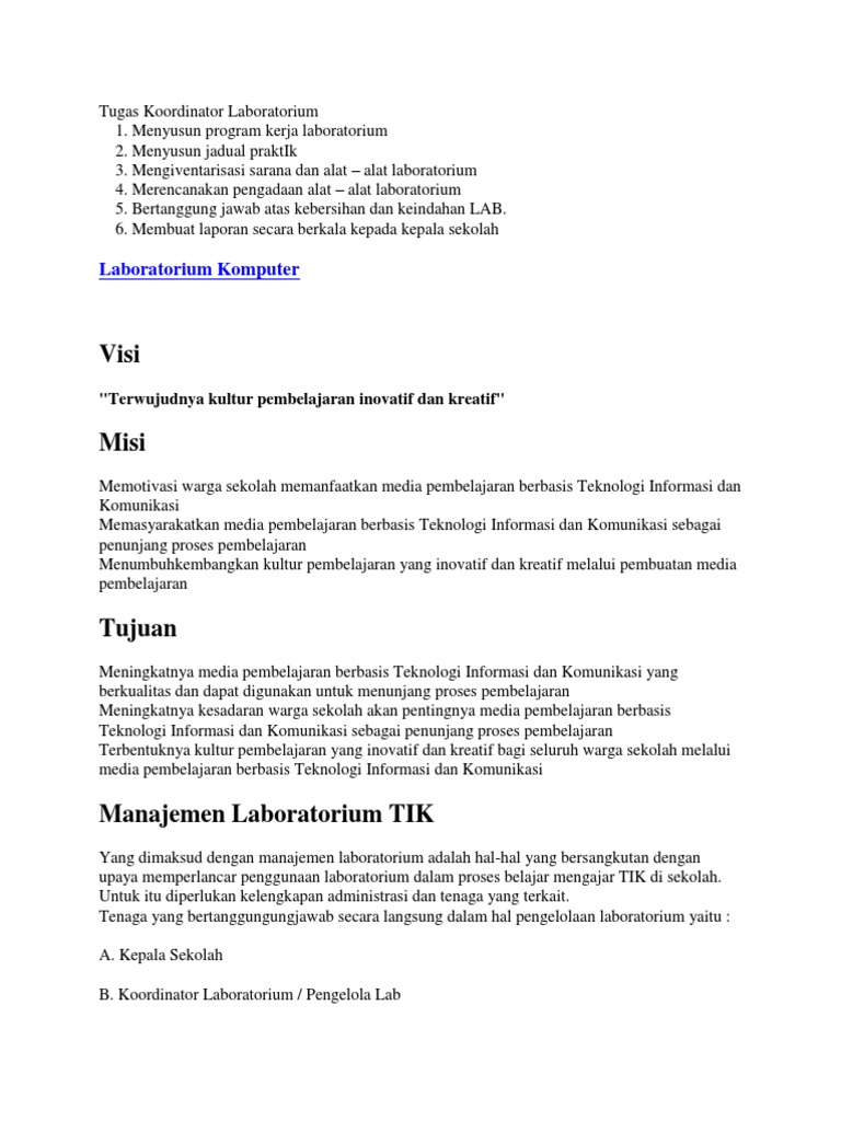 Tugas Koordinator Laboratorium